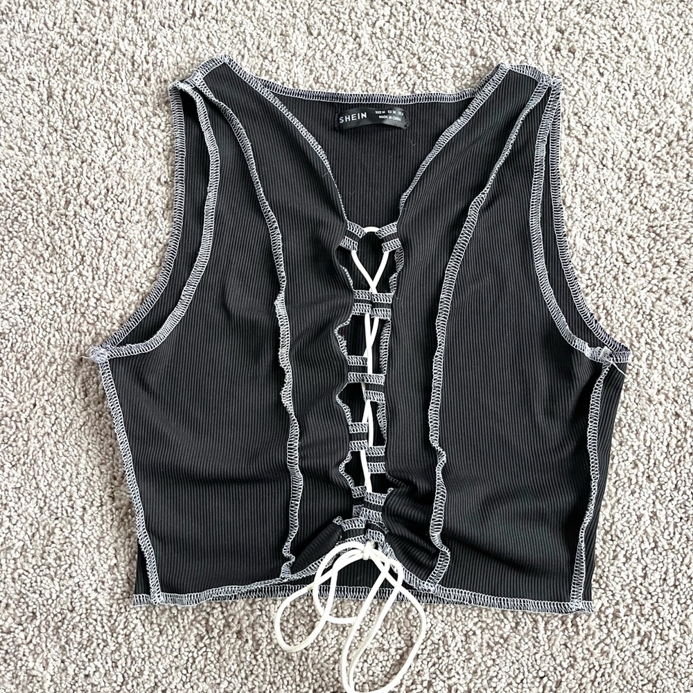 Y2K SHEIN Lace-front Ribbed Crop Top